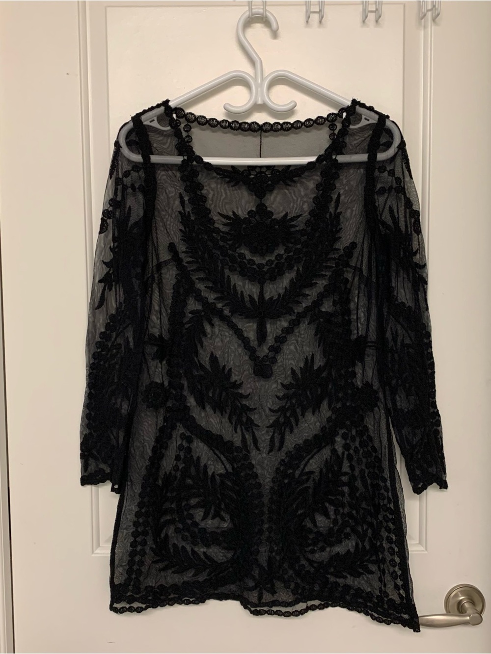 Black Mesh Mini Dress M Lace Embroidered Sheer Overlay Dark Romantic Whimsigoth